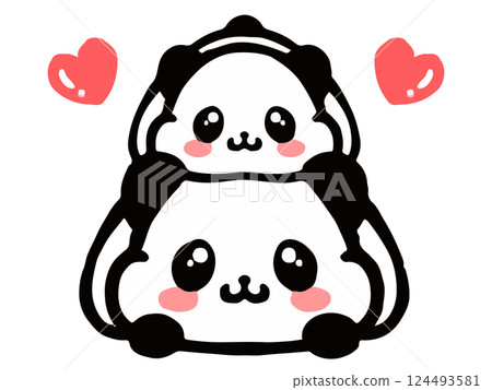 可愛的熊貓父母和孩子塗鴉風格插圖 3 124493581