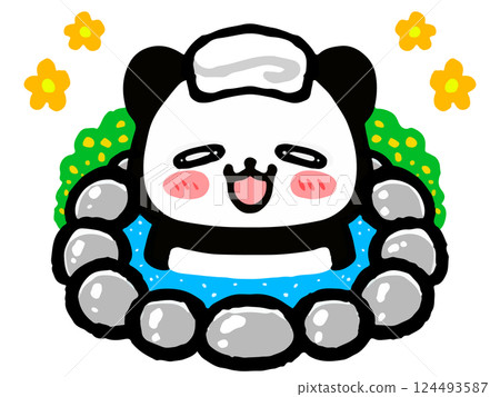 塗鴉風格的插圖，可愛的熊貓正在洗澡 2 124493587