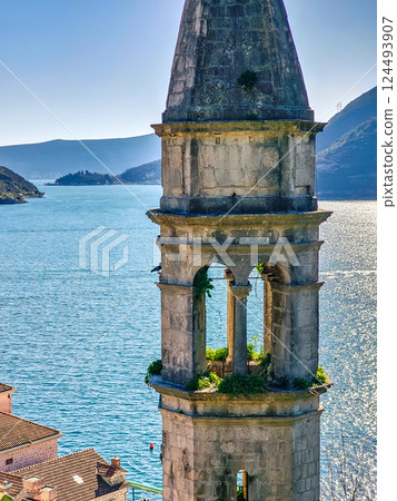 Perast: Church and Tower of St. Nicholas - Historical Landmark, Montenegro. Perast: Church and Tower of St. Nicholas - Historical Landmark, Montenegro. 124493907