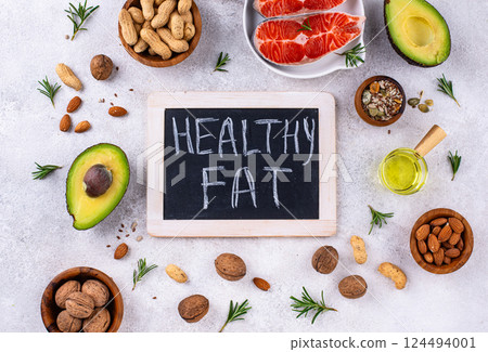 Healthy fat concept. Product with omega 3. 124494001