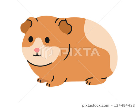Cute spotted orange guinea pig sitting on white background. Isolated rodent. Adorable pet. Domestic animal in simple style. Vector flat illustration for pet shop, veterinary clinic 124494458