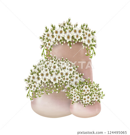 White flowers primroses in beige ceramic pots. Watercolor illustration isolated on white. Floral set of foget-me-not, curly green leaves in flower pots hand-drawn botanical style for spring design. White flowers primroses in beige ceramic pots. Watercolor illustration isolated on white. Floral set of foget-me-not, curly green leaves in flower pots hand-drawn botanical style for spring design. 124495065