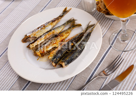 Grilled sardines with lime for Mediterranean styled meal Grilled sardines with lime for Mediterranean styled meal 124495226