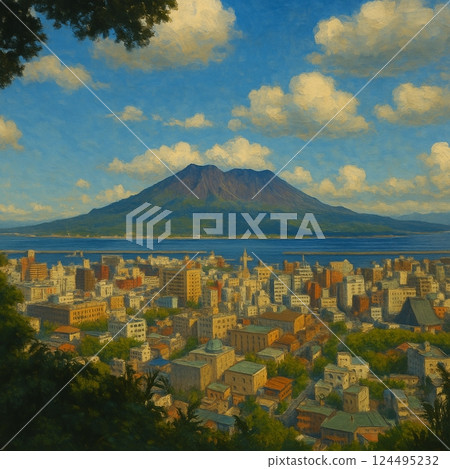 A clear day's view of Kagoshima City and Sakurajima | Coexistence of a tropical city and a volcano 124495232