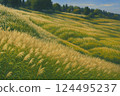 Autumn silver grass fields | Golden landscape 124495237