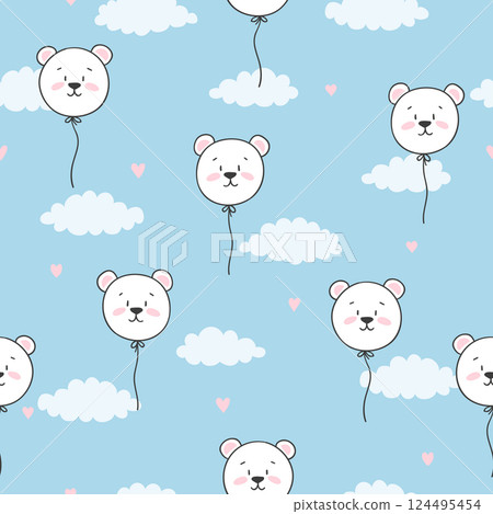 Seamless bear balloons pattern. Baby print 124495454