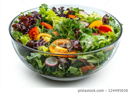 salad bowl with salad food isolated on a white background 124495630
