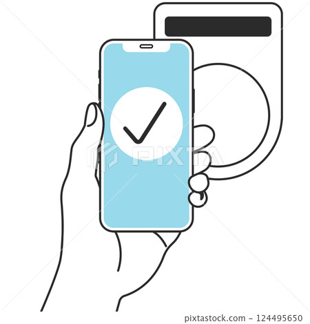 Illustration of making cashless payment with a smartphone Illustration of making cashless payment with a smartphone 124495650
