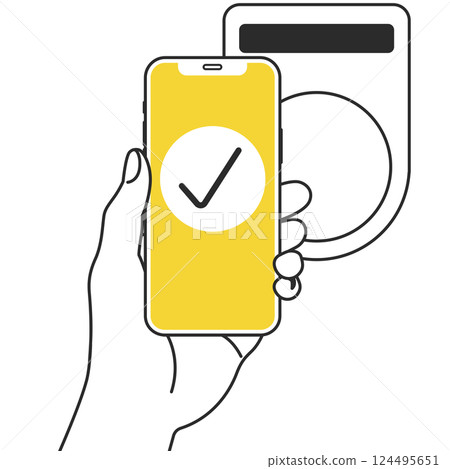 Illustration of making cashless payment with a smartphone Illustration of making cashless payment with a smartphone 124495651