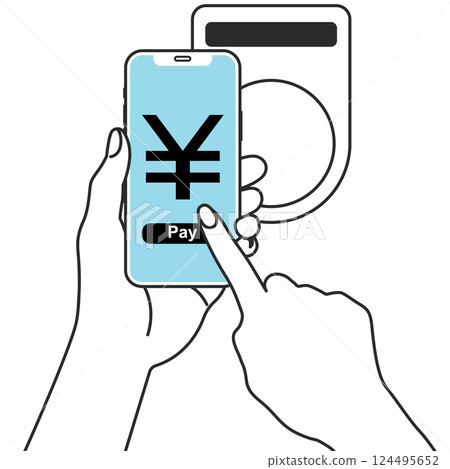 Illustration of making cashless payment with a smartphone Illustration of making cashless payment with a smartphone 124495652