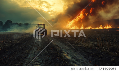 Carcass incineration during foot-and-mouth disease outbreak. created with Generative AI technology. 124495964