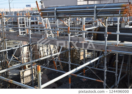 Scaffolding installed at construction site Scaffolding installed at construction site 124496000