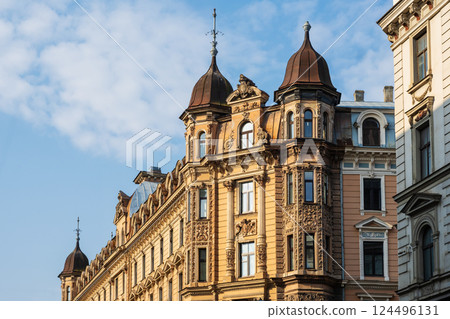 Old Historic Eclectic Building with Towers in Riga, Latvia Old Historic Eclectic Building with Towers in Riga, Latvia 124496131