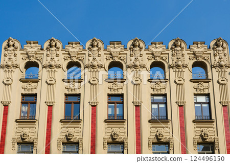 Art Nouveau Facade in Riga, Latvia 124496150