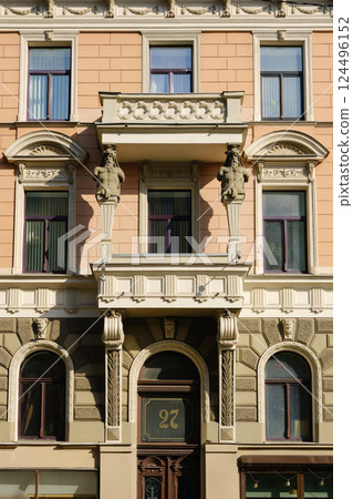 Historic Eclectic Building Facade in Riga,  Latvia 124496152