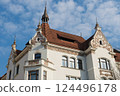 Ornate Art Nouveau Building with Decorative Gables in Riga 124496178