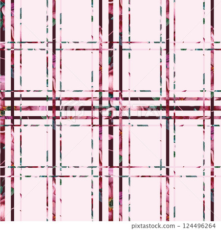 Seamless abstract pattern multi colored lines on the soft pink background. Vertical horizontal strips ornate as companion to main pattern. For scrapbooking, packaging, stationary, textiles, template Seamless abstract pattern multi colored lines on the soft pink background. Vertical horizontal strips ornate as companion to main pattern. For scrapbooking, packaging, stationary, textiles, template 124496264