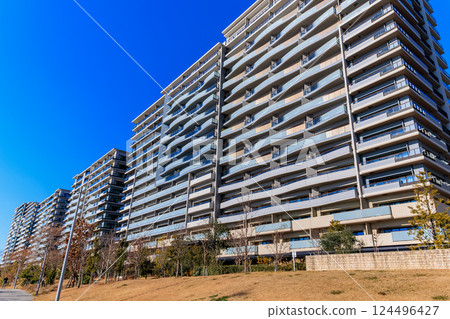 Harumi Flags lined up at Harumi Pier in Chuo Ward, Tokyo 124496427