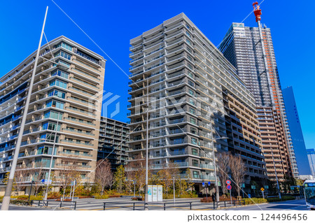 Harumi Flags lined up at Harumi Pier in Chuo Ward, Tokyo 124496456