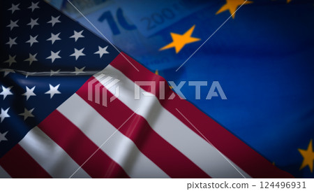 The USA Flag On EU Background for Business concept 3d Rendering. The USA Flag On EU Background for Business concept 3d Rendering. 124496931