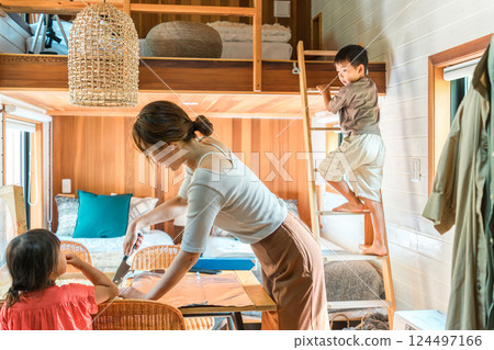 Family trips and glamping: staying in bungalows and cottages 124497166