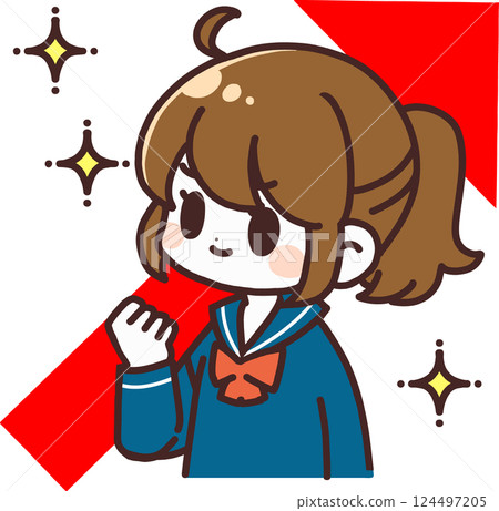 一位女學生因成績提高而高興的插圖（有主線） 124497205