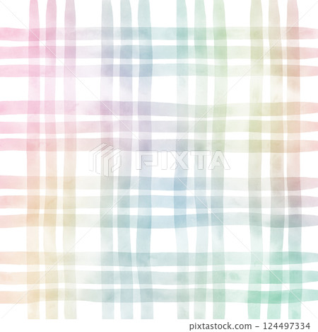Rainbow Plaid Gingham Check Hand Drawn Background Pattern Overlay 124497334