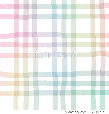 Rainbow Plaid Gingham Check Hand Drawn Background Pattern Overlay 124497340