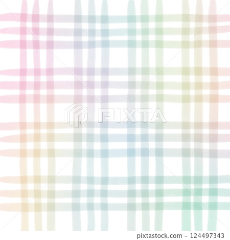 Rainbow Plaid Gingham Check Hand Drawn Background Pattern Overlay 124497343