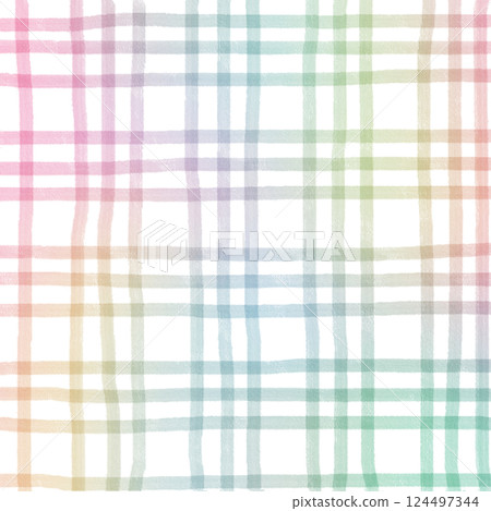Rainbow Plaid Gingham Check Hand Drawn Background Pattern Overlay 124497344