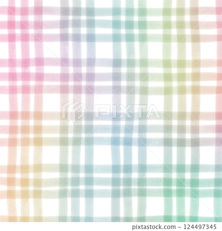 Rainbow Plaid Gingham Check Hand Drawn Background Pattern Overlay 124497345