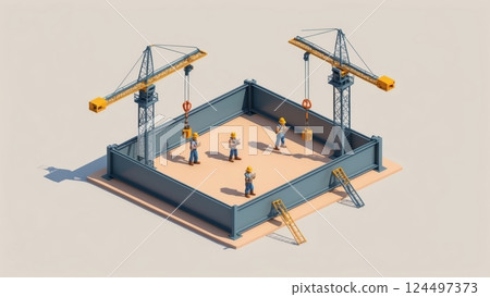 Isometric 3D Construction Site Illustration 124497373