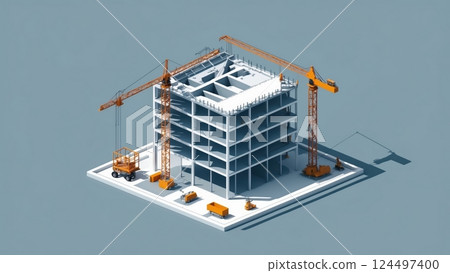Minimalist Isometric 3D Construction Scene Illustration Minimalist Isometric 3D Construction Scene Illustration 124497400