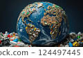 Artistic Representation of Earth with Waste Material 124497445