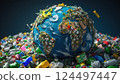 Artistic Representation of Earth with Plastic Waste 124497447