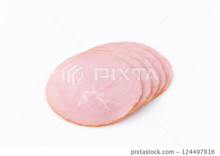 白色背景的腰肉火腿片 124497816