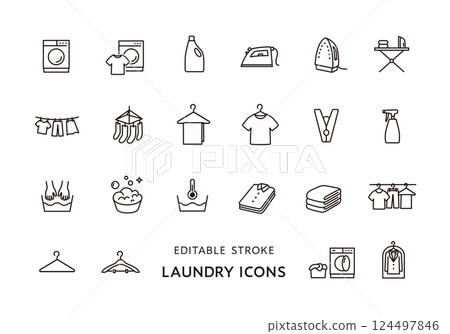 洗衣相關圖示集（單色） 124497846