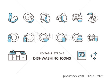 Dishwashing icon set 124497975