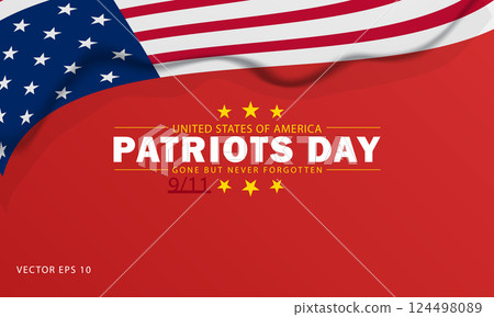 Patriots Day Tribute with American Flag and Memorial Quote 124498089