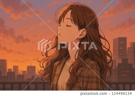 A woman listening to music 124498134