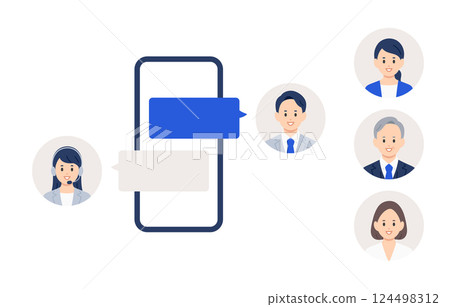 Business person chatting with an operator on a smartphone (replacement icon set) 124498312