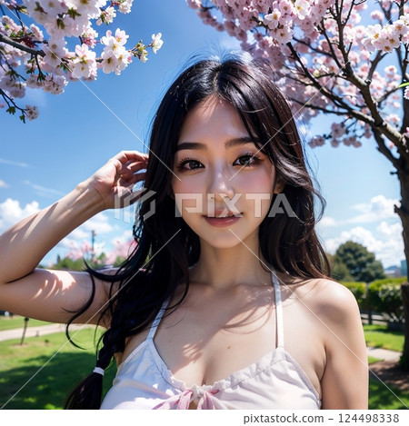 Innocent surrounded by cherry blossom trees 124498338