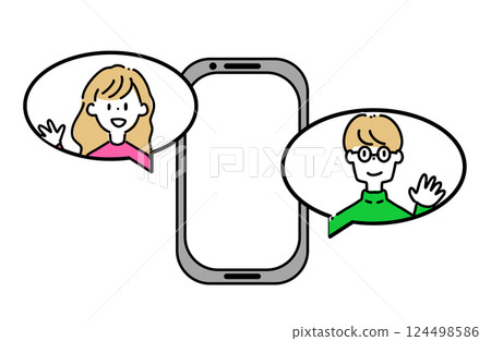 Men and women talking on smartphones 124498586