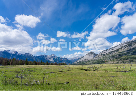 Majestic Mountain Landscape in Jasper National Park, Alberta, Canada. Breathtaking Scenic View in the Canadian Rockies Majestic Mountain Landscape in Jasper National Park, Alberta, Canada. Breathtaking Scenic View in the Canadian Rockies 124498668