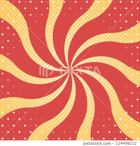 Curvy sunburst, halftone polka dots, light effects, pop design, square size Curvy sunburst, halftone polka dots, light effects, pop design, square size 124499212