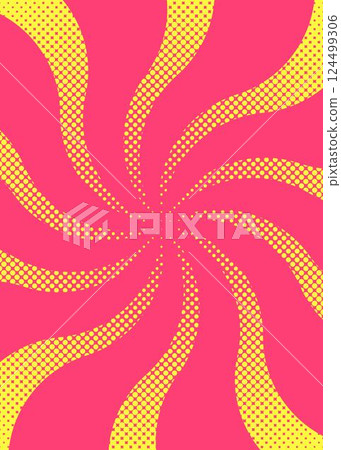 Curved sunburst, halftone polka dots, pop design, portrait orientation 124499306