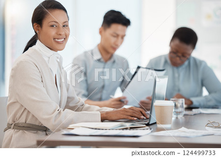 Laptop, meeting and finance with a business woman and team in the boardroom for planning or strategy. Computer, accounting and teamwork with a female worker and employee group working in the office Laptop, meeting and finance with a business woman and team in the boardroom for planning or strategy. Computer, accounting and teamwork with a female worker and employee group working in the office 124499733