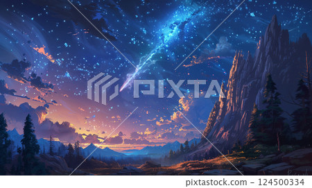 [Landscape/Wallpaper] Starry sky and mountain scenery 124500334