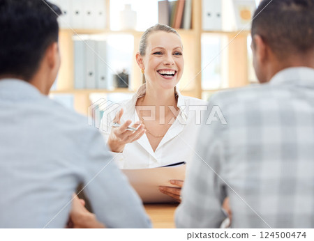 Planning, strategy and manager in a meeting, working and talking to employees about a report on company growth at work. Happy, smile and young boss in communication with workers on corporate budget Planning, strategy and manager in a meeting, working and talking to employees about a report on company growth at work. Happy, smile and young boss in communication with workers on corporate budget 124500474