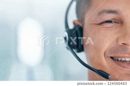 Call center, customer service and face portrait of consultant working, communication and consulting for customer support. Contact us, online help desk and telemarketing man happy with sales mockup Call center, customer service and face portrait of consultant working, communication and consulting for customer support. Contact us, online help desk and telemarketing man happy with sales mockup 124500483